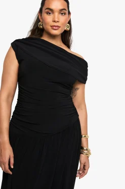 Plus Robe Maxi à Double Couche Ruquée