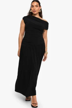 Plus Robe Maxi à Double Couche Ruquée
