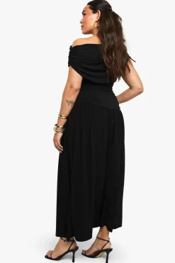 Plus Robe Maxi à Double Couche Ruquée