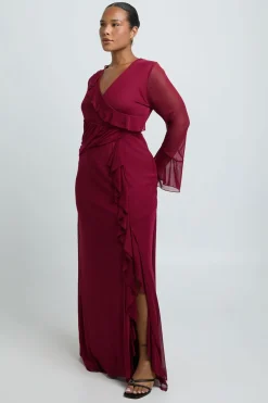 boohoo Plus Robe Maxi à Détails Volants et Portefeuille<Femme Robes À Manches Longues|Robes
