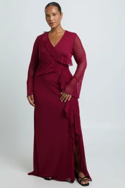boohoo Plus Robe Maxi à Détails Volants et Portefeuille<Femme Robes À Manches Longues|Robes