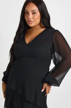 Plus Robe Maxi en Chiffon à Volants