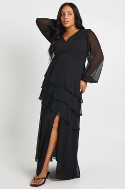Plus Robe Maxi en Chiffon à Volants