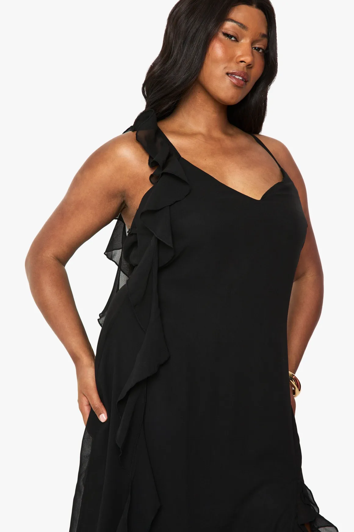 Plus Robe Maxi en Mousseline à Volants