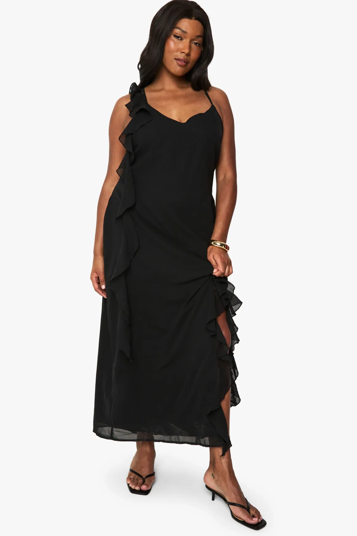 Plus Robe Maxi en Mousseline à Volants