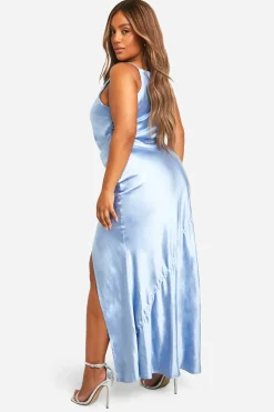 Plus Robe Maxi en Satin à Col Échancré pour Demoiselle d'Honneur