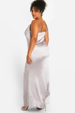 Plus Robe Maxi en Satin à Encolure Drapée