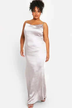 Plus Robe Maxi en Satin à Encolure Drapée