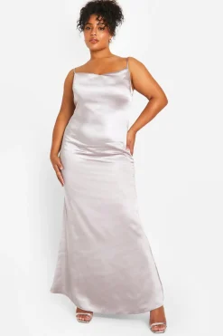 Plus Robe Maxi en Satin à Encolure Drapée