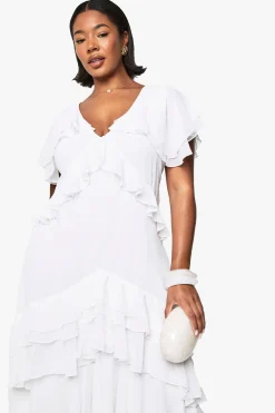 boohoo Plus robe maxi grande taille Dobby en chiffon avec détails à volants<Femme Toutes Les Robes|Robes Longues