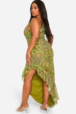 Plus Robe Maxi Grande Taille à imprimé synthétique et volants