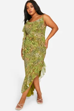 Plus Robe Maxi Grande Taille à imprimé synthétique et volants