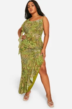 Plus Robe Maxi Grande Taille à imprimé synthétique et volants