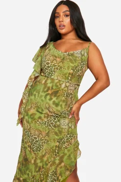 Plus Robe Maxi Grande Taille à imprimé synthétique et volants