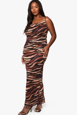 Plus Robe Maxi Imprimé Zèbre à Col Cascade