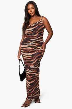 Plus Robe Maxi Imprimé Zèbre à Col Cascade