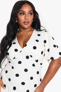 boohoo PLUS ROBE MAXI À POIS<Femme Pois|Robes Patineuses