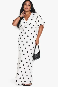 boohoo PLUS ROBE MAXI À POIS<Femme Pois|Robes Patineuses