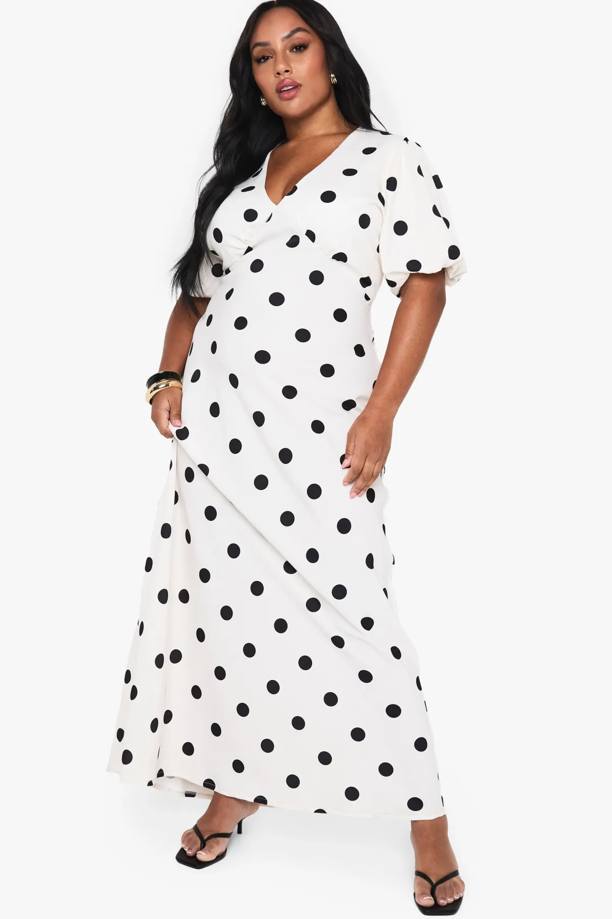 boohoo PLUS ROBE MAXI À POIS<Femme Pois|Robes Patineuses