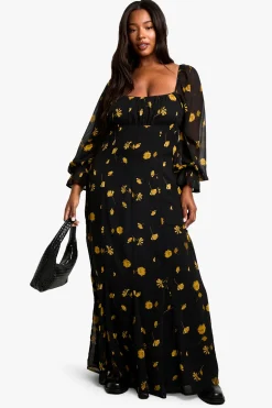 PLUS ROBE MAXI SMOCK À MANCHES LONGUES POUR GRANDES TAILES