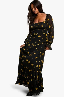 PLUS ROBE MAXI SMOCK À MANCHES LONGUES POUR GRANDES TAILES