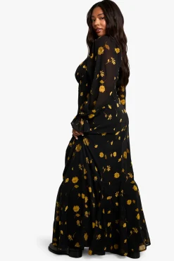 PLUS ROBE MAXI SMOCK À MANCHES LONGUES POUR GRANDES TAILES