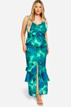 Plus Robe Maxi à Volants Florale Abstraite Grande Taille