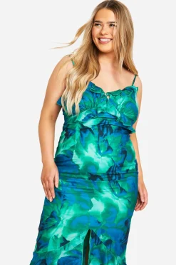 Plus Robe Maxi à Volants Florale Abstraite Grande Taille