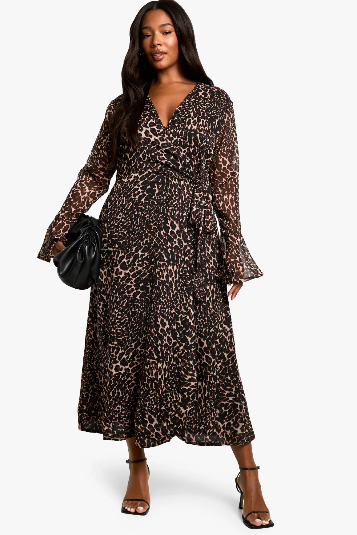 Plus Robe midaxi enveloppante en chiffon à imprimé léopard