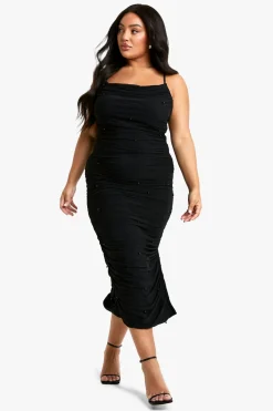 boohoo Plus Robe Midaxi Grande Taille à Perles et Brides<Femme Robes Moulantes|Robes