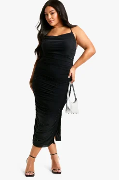 boohoo Plus Robe Midaxi Grande Taille à Perles et Brides<Femme Robes Moulantes|Robes