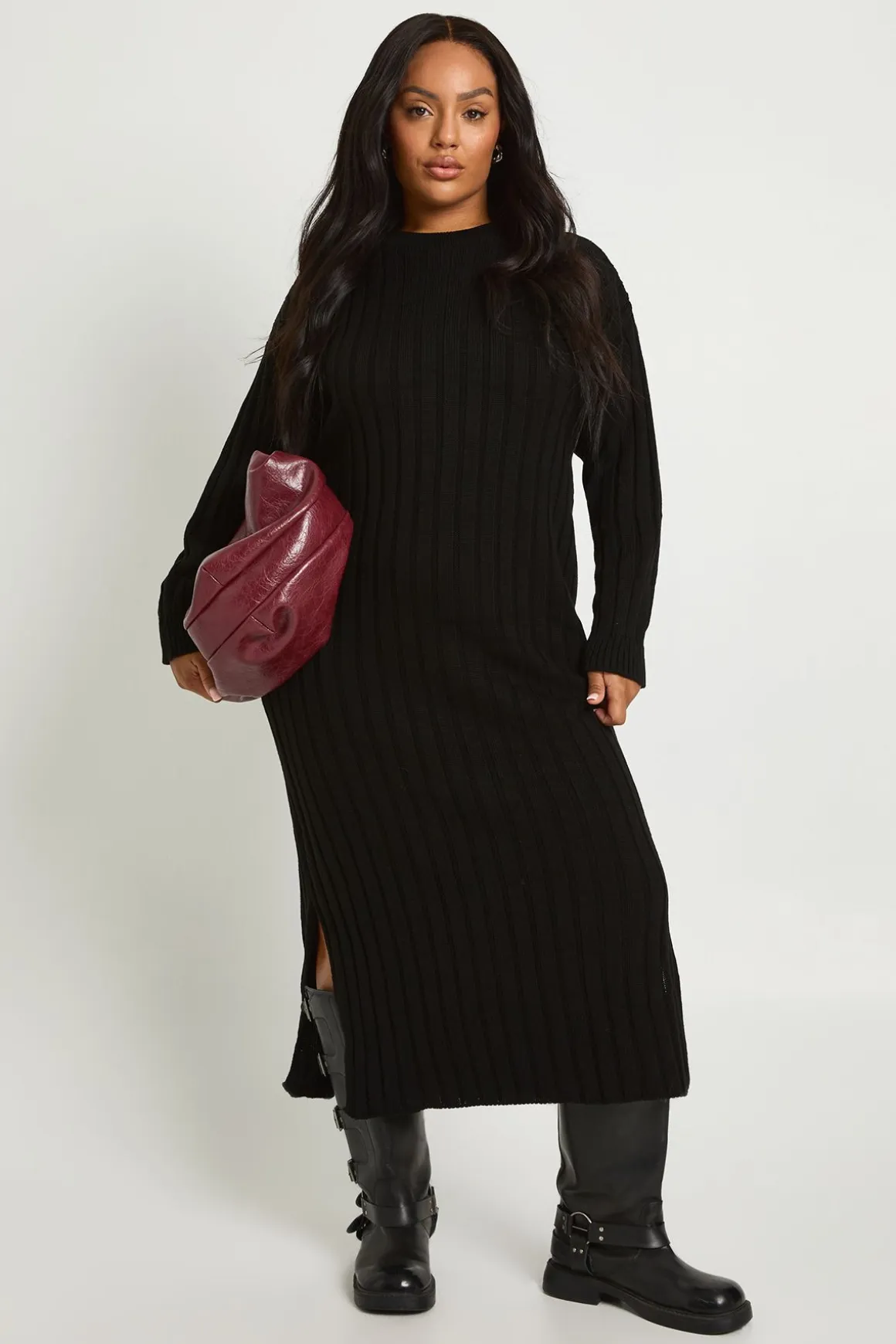 Plus Robe Midaxi à Mailles Épaisses Côtelées en Tricot Doux