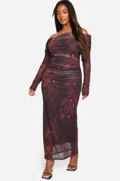 boohoo Plus Robe Midaxi Plus synthétique Bardot à Détail Anneau<Femme Robes Moulantes|Robes À Manches Longues