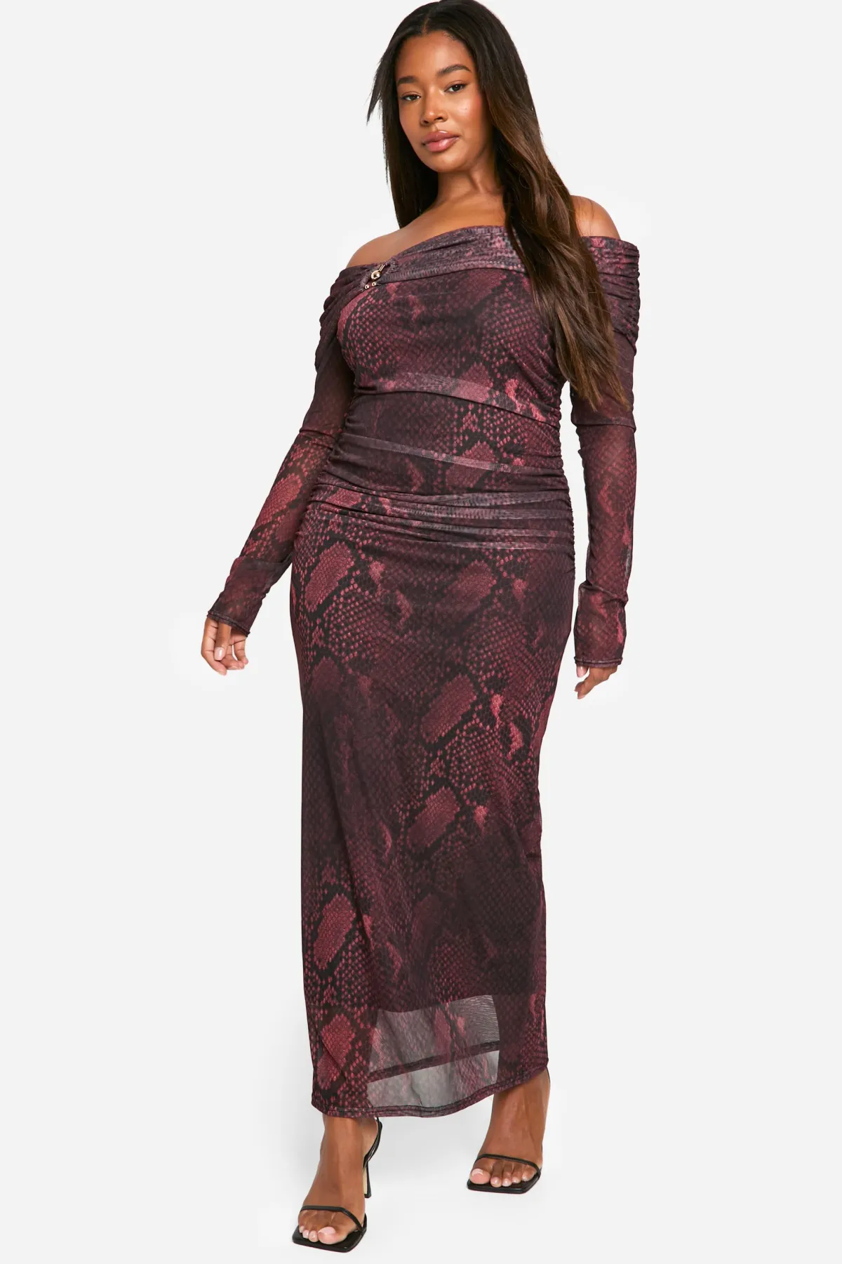 boohoo Plus Robe Midaxi Plus synthétique Bardot à Détail Anneau<Femme Robes Moulantes|Robes À Manches Longues