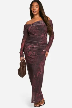 boohoo Plus Robe Midaxi Plus synthétique Bardot à Détail Anneau<Femme Robes Moulantes|Robes À Manches Longues