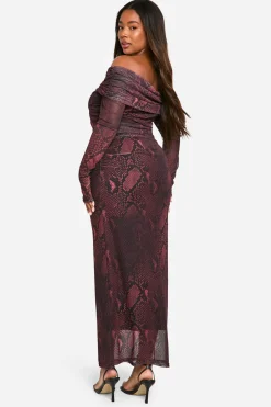 boohoo Plus Robe Midaxi Plus synthétique Bardot à Détail Anneau<Femme Robes Moulantes|Robes À Manches Longues
