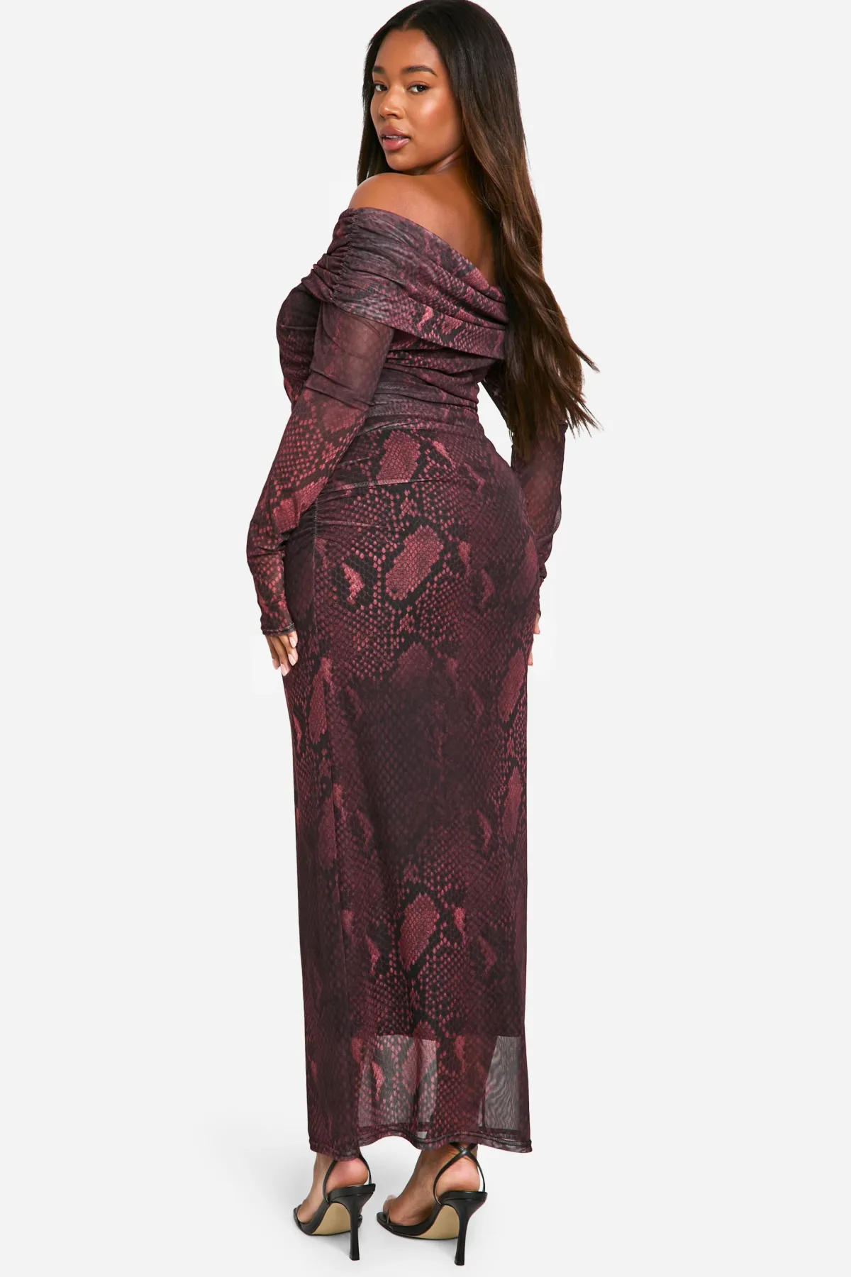 boohoo Plus Robe Midaxi Plus synthétique Bardot à Détail Anneau<Femme Robes Moulantes|Robes À Manches Longues