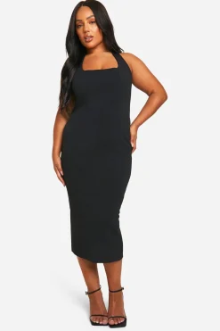 Plus Robe Midi à Encolure Halterneck