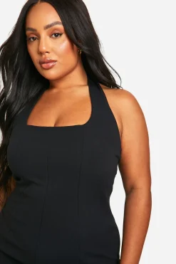 Plus Robe Midi à Encolure Halterneck