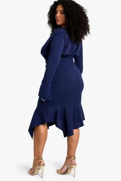 plus robe midi plongeante asymétrique