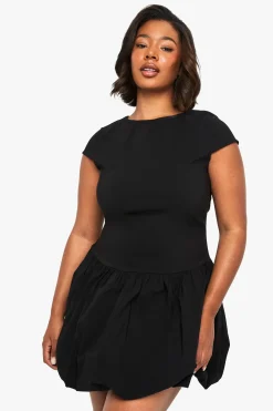 plus robe mini bouffante en bengaline à manches cap