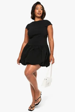 plus robe mini bouffante en bengaline à manches cap