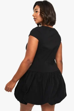 plus robe mini bouffante en bengaline à manches cap