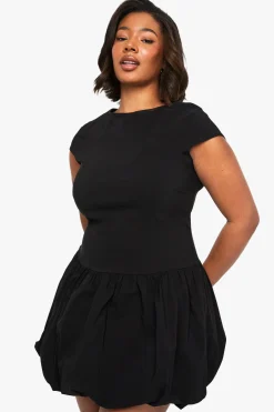plus robe mini bouffante en bengaline à manches cap