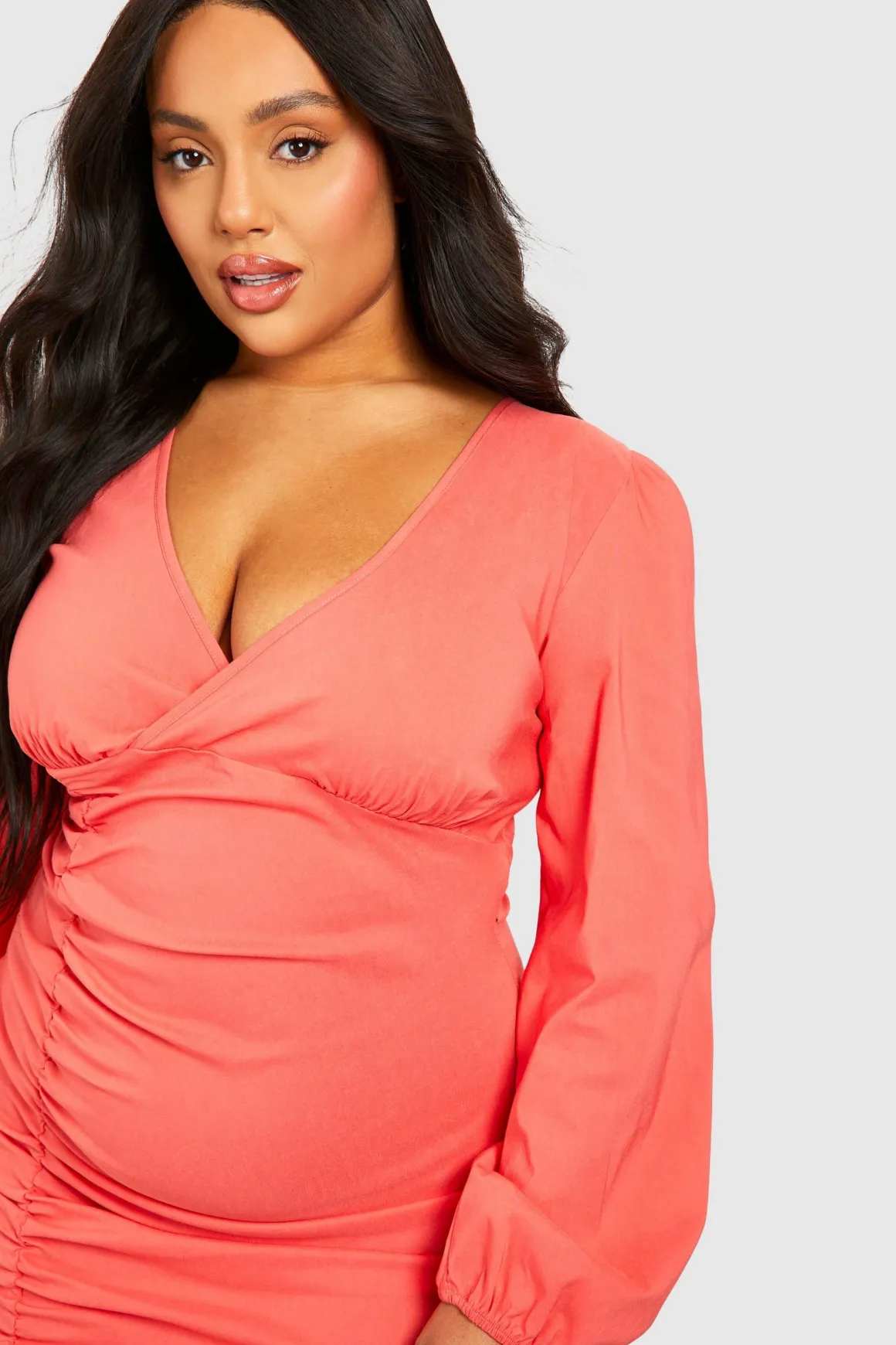 Plus Robe Mini en Bengaline Froncée