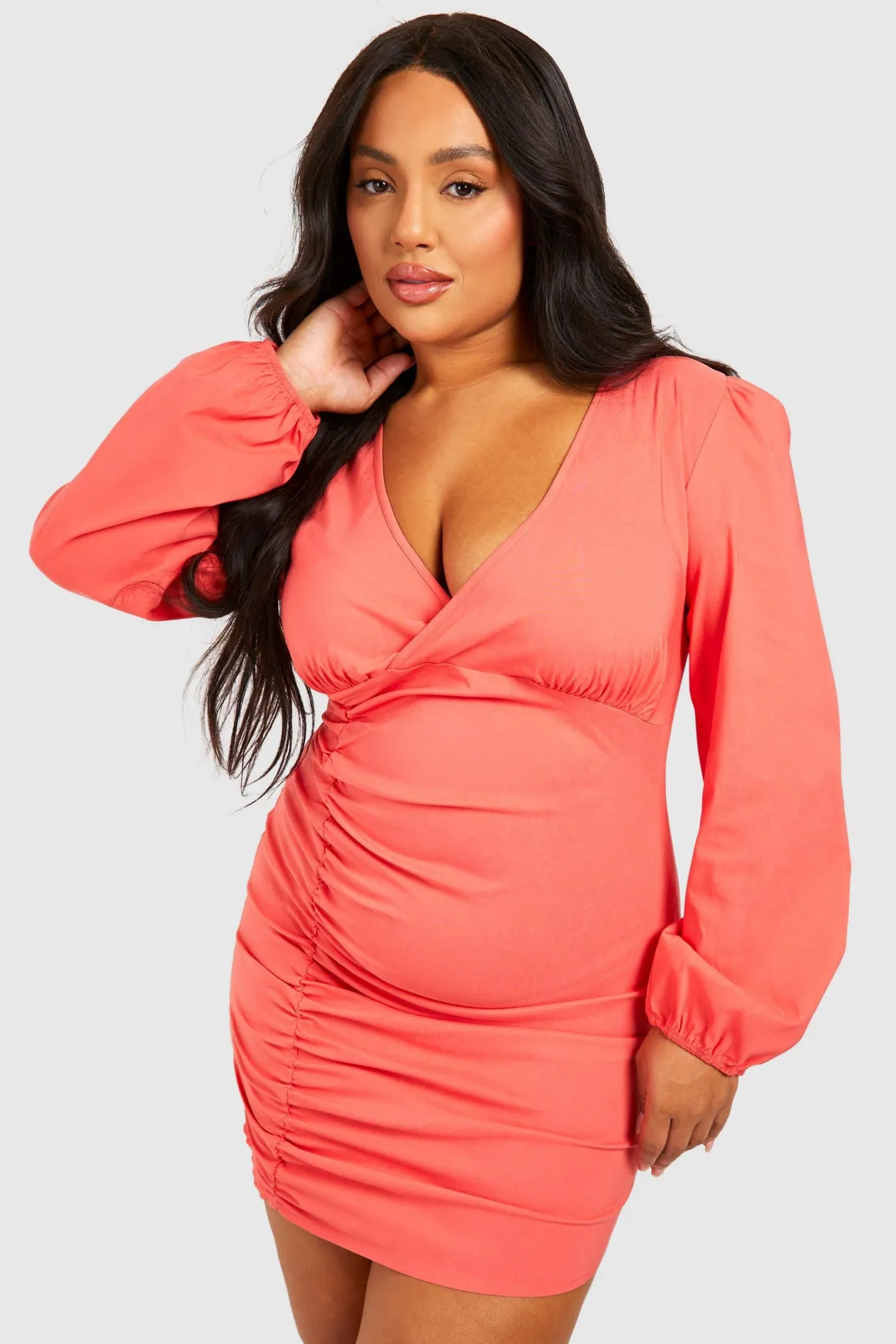 Plus Robe Mini en Bengaline Froncée