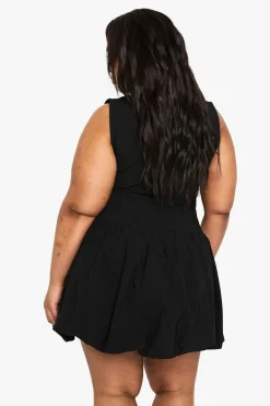 boohoo Plus ROBE MINI EN BENGALINE À OURLET BULLE FRONCÉ<Femme Robes Patineuses|Robes À Manches Longues