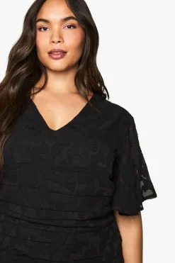 PLUS ROBE MINI EN JACQUARD FLORAL FRONCÉE AVEC OURLET À VOLANTS