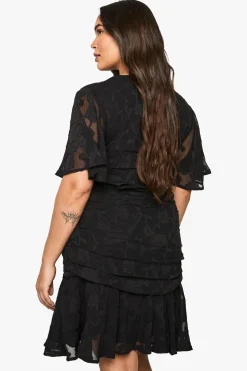 PLUS ROBE MINI EN JACQUARD FLORAL FRONCÉE AVEC OURLET À VOLANTS