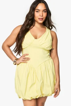 Plus robe mini grande taille en bengaline à décolleté plongeant et effet puffball